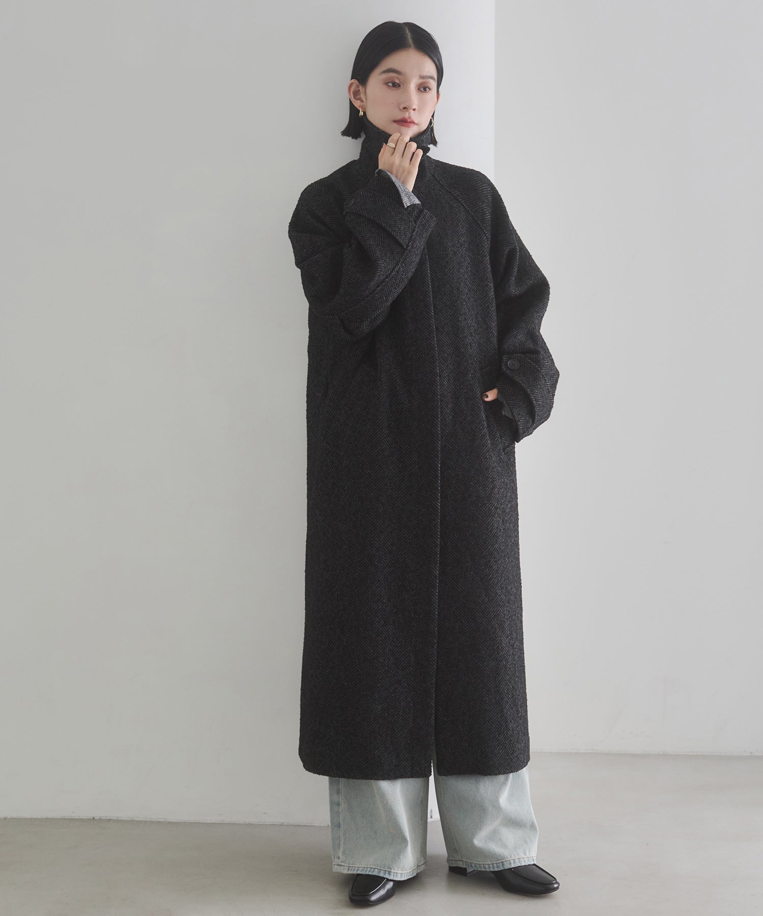 ヘリンボーン ステンカラーコート