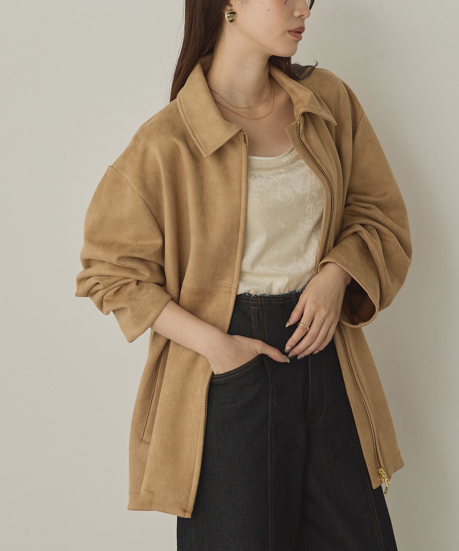 フェイクスウェード Wジップオーバーブルゾン