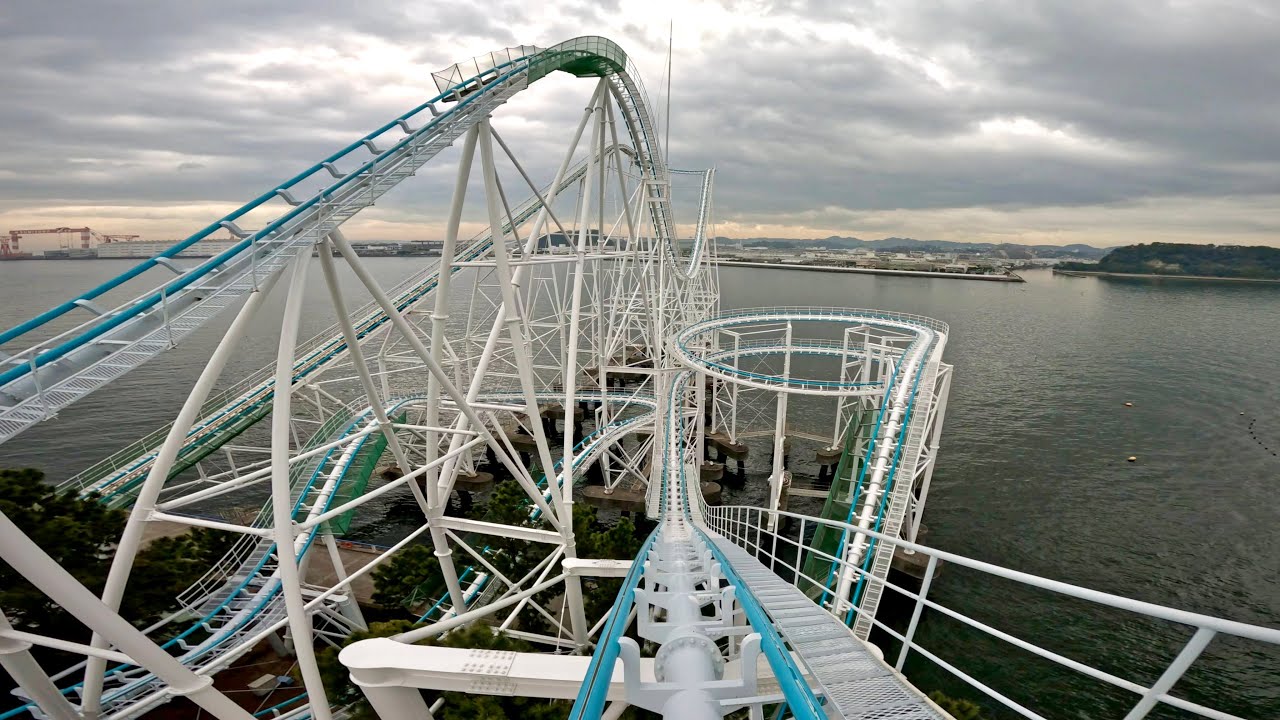 With commentary] Surf Coaster Leviathan front on-ride POV (ride