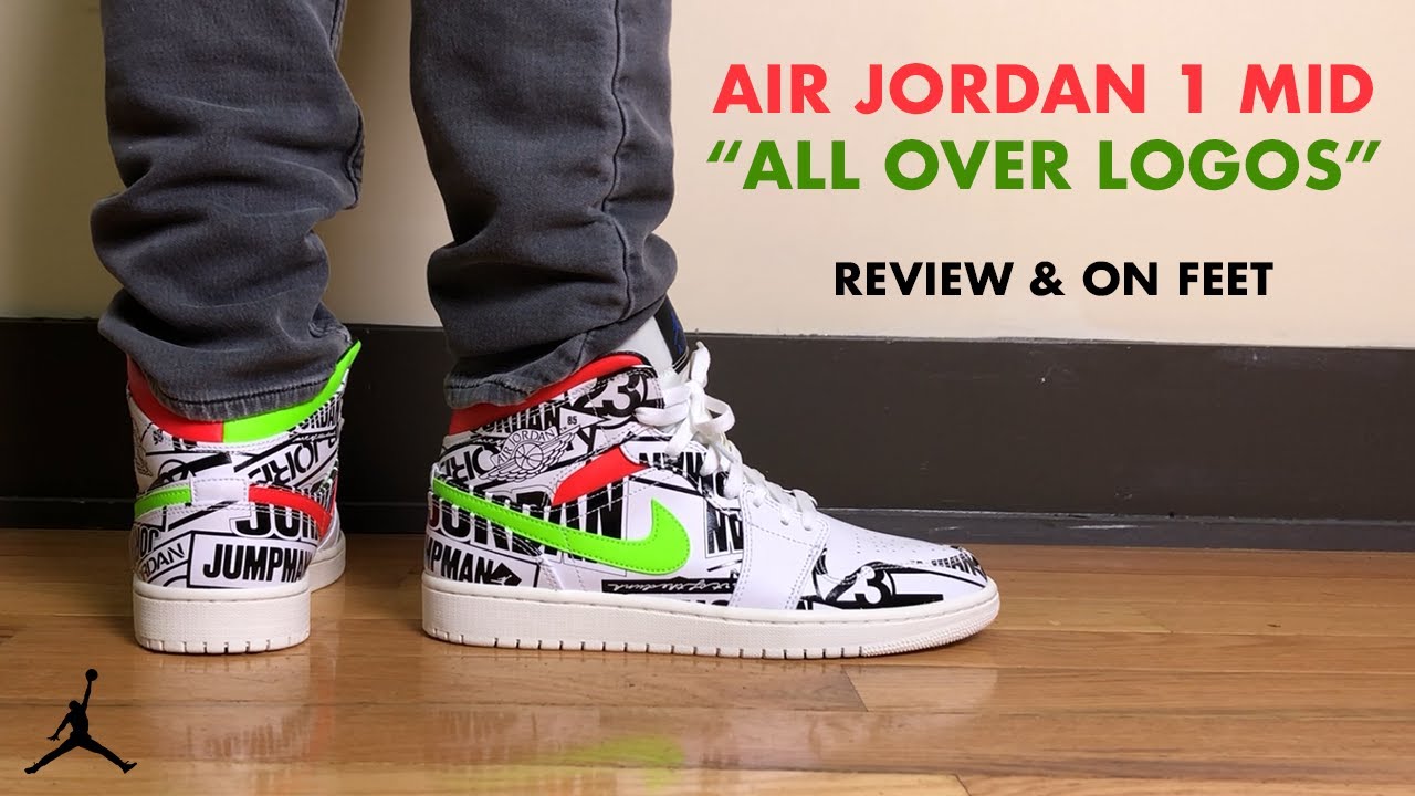 Air Jordan 1 Mid All Over Logos Review and On Feet - YouTube