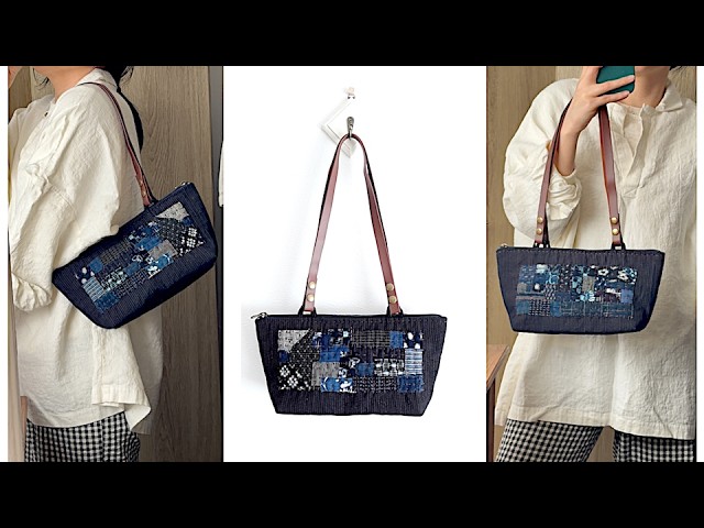 diy 2way bag /pouch with japanese boro fabric scrap 藍古布はぎれで