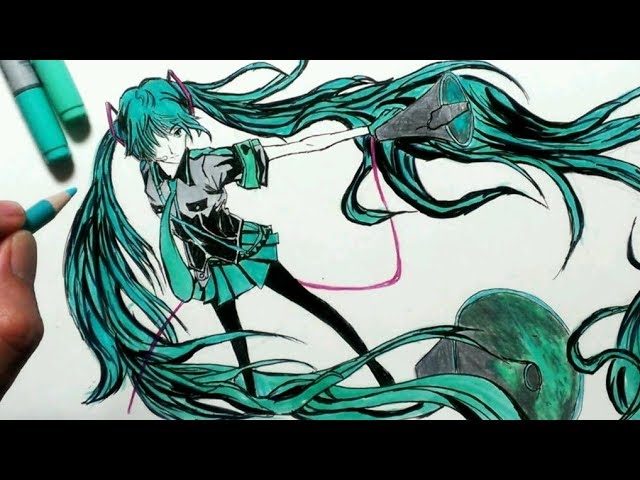 初音ミクを描いてみた【コピックと色鉛筆画】 Draw Hatsune Miku - YouTube