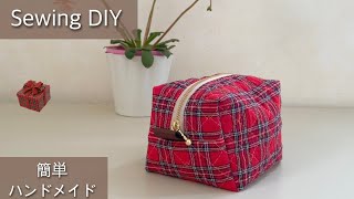 簡単 かわいい ボックスポーチ 作り方| How to make a box pouch - YouTube