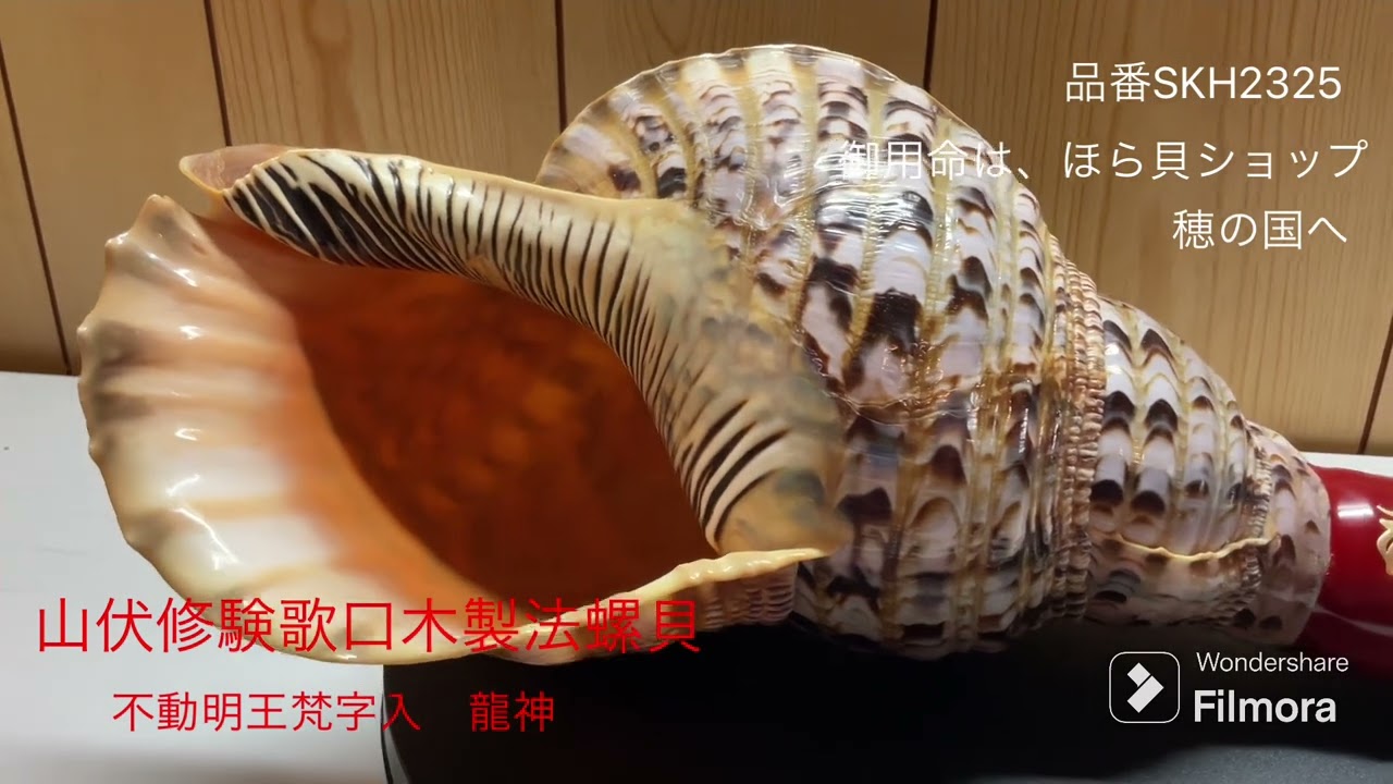 山伏修験歌口木製法螺貝 不動明王梵字入 龍神 ほら貝 ホラ貝 - YouTube