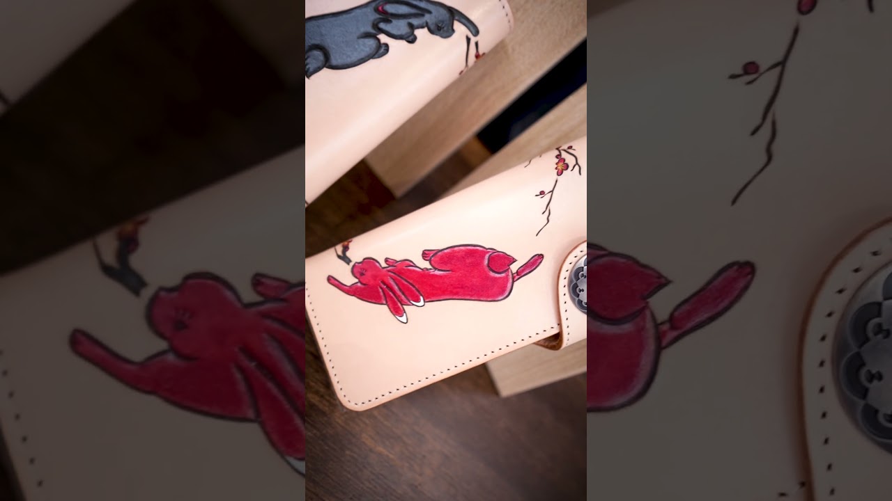 ままたん様オーダー レザーカービング ミニウォレットワイド/カエル