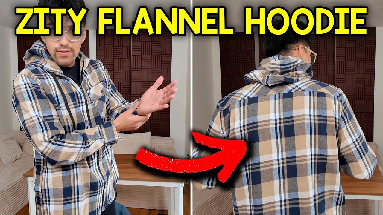 Trying On The ZITY Hooded Flannel - YouTube