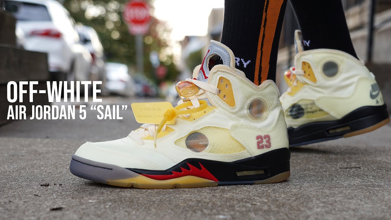 OFF WHITE Air Jordan 5 Sail Review & On Feet - YouTube