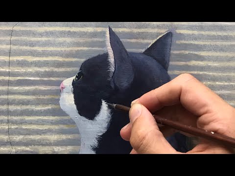 アクリル画】猫を描く #3 - YouTube