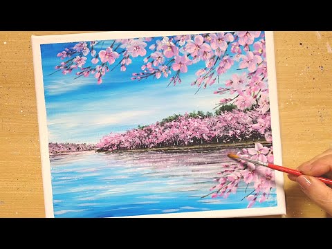 How to draw [cherry blossoms] with acrylic paint/Simple acrylic