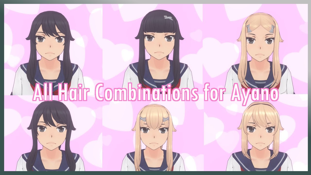 All Hair Combinations for Ayano || Yandere Simulator - YouTube