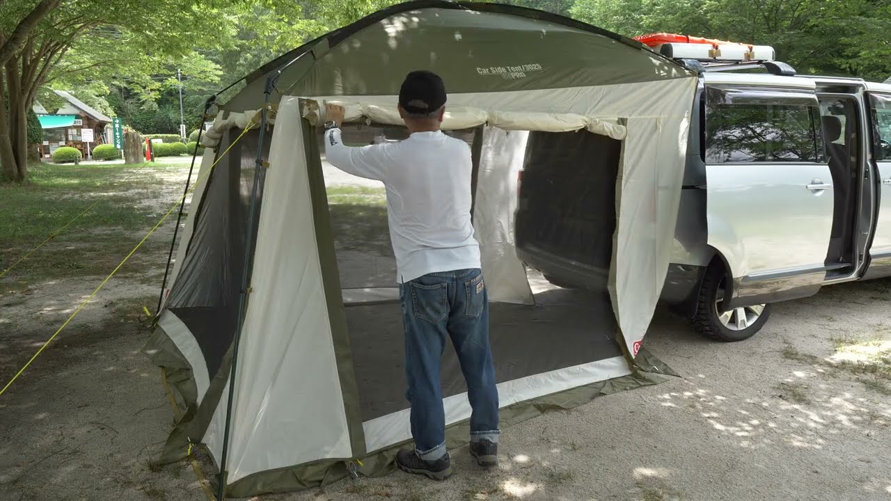 Solo day camping with Delica D5|coleman car side tent|van Life