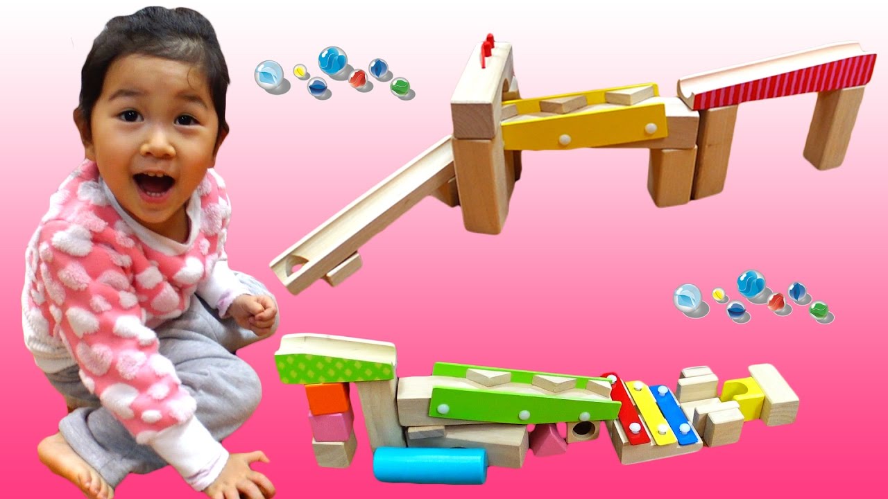積み木でピタゴラ遊び☆木製ビー玉ころがしつみきセットimaginarium