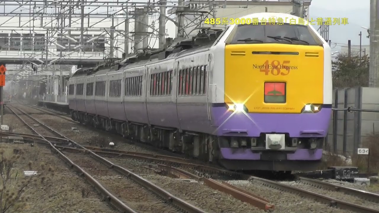485系3000番台「青森車両センター」 特急「白鳥」と普通列車 - YouTube
