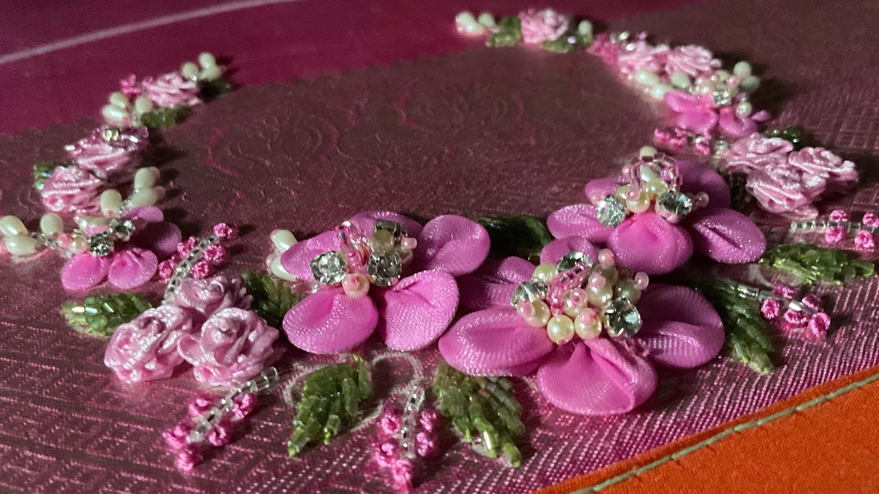 3d flower embroidery for self color blouse - YouTube