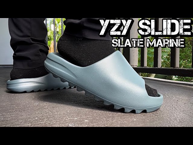 YEEZY SLIDE SLATE MARINE On Feet/Review - YouTube