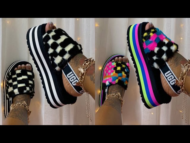 UGG DISCO CHECKS SLIDE UNBOXING REVIEW & TRY ON HAUL | FT. BOTH