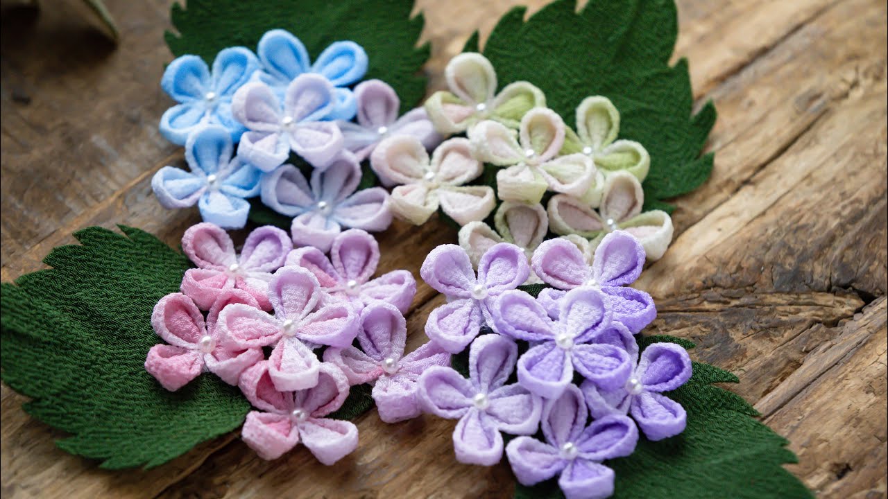 簡単な紫陽花の作り方 ヘアアクセやコサージュに【つまみ細工】DIY