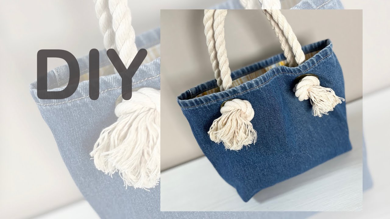 トートバッグの作り方】縫わない！両面テープで作る❣️ロープ持ち手の