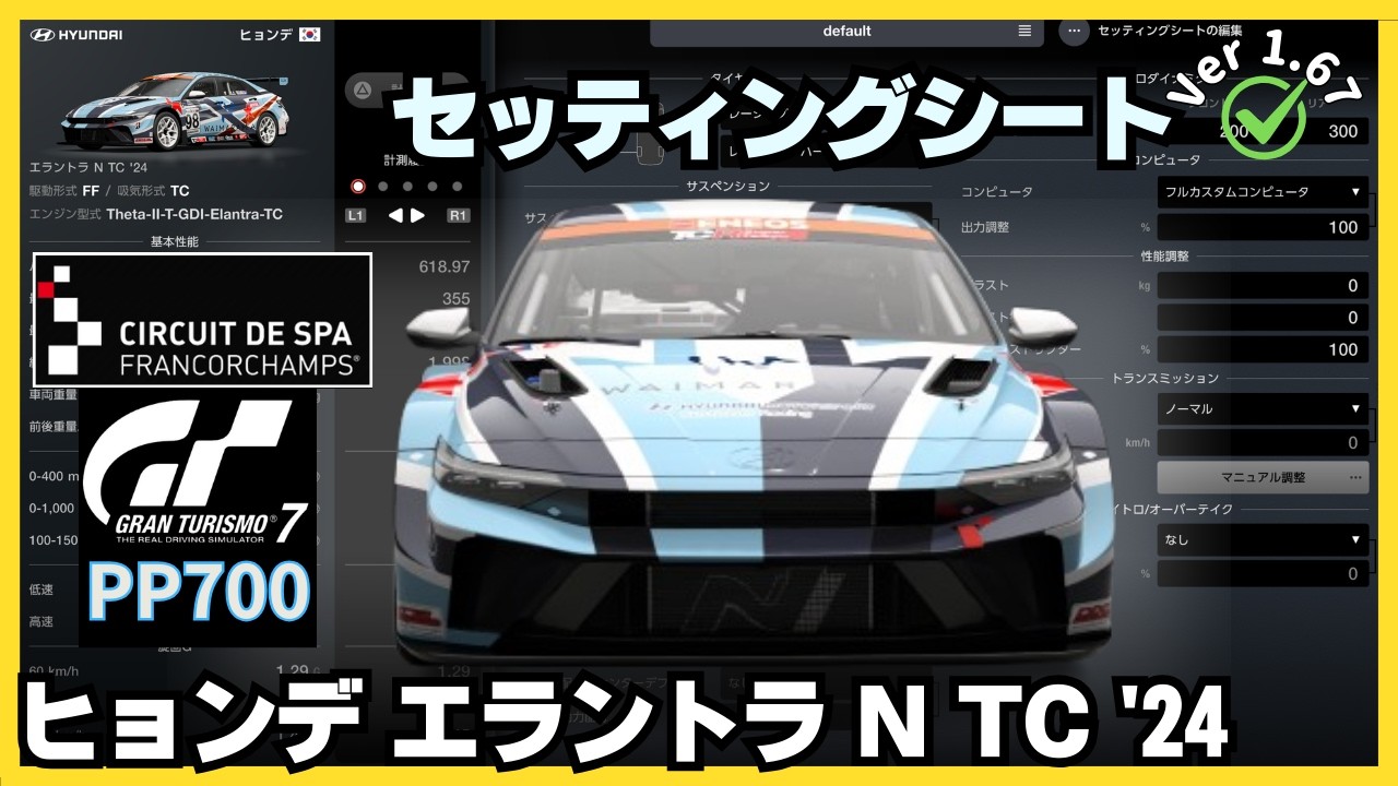 GT7［セッティングシート］ヒョンデ エラントラ N TC '24｜ワールド
