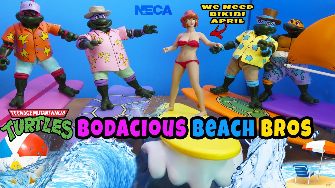 NECA TMNT Cartoon Bodacious Beach Bros 4 Pack Review - Surf's Up