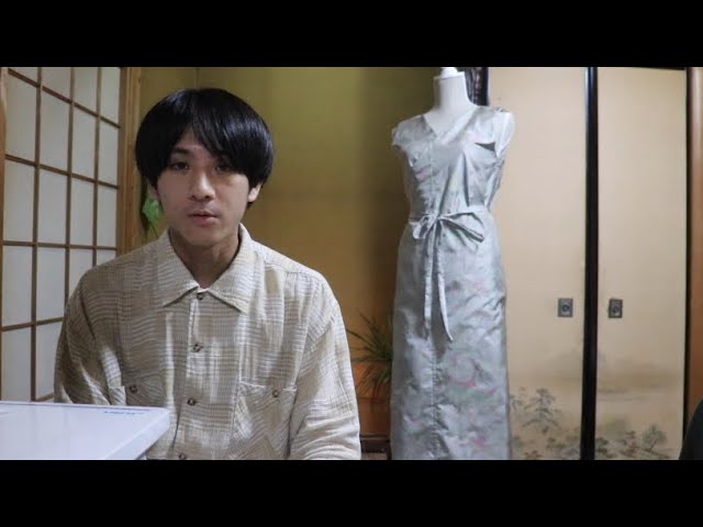 着物をリメイクしてカシュクールワンピースを作ったら大島紬らしくて