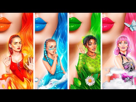 Four Elements in Real Life! Fire, Water, Air and Earth Girl in