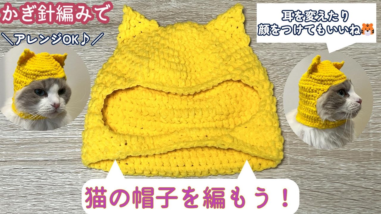 ダイソーのドールズヤーンで猫の帽子を編もう！ cat hat【かぎ針編み