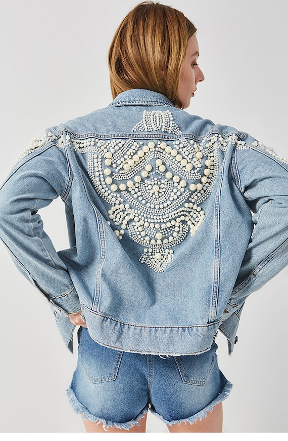 Akira Azalea Wang Blue Pearls Embellished for Women Light Jacket