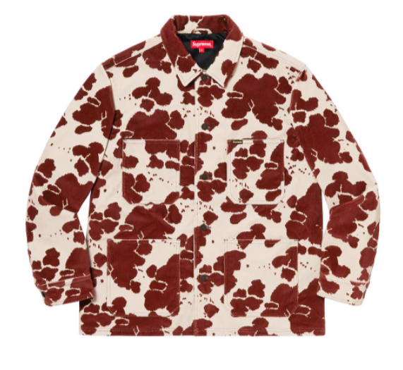 Supreme Velvet Chore Coat Cow Print Size Large Maroon SS20 | eBay