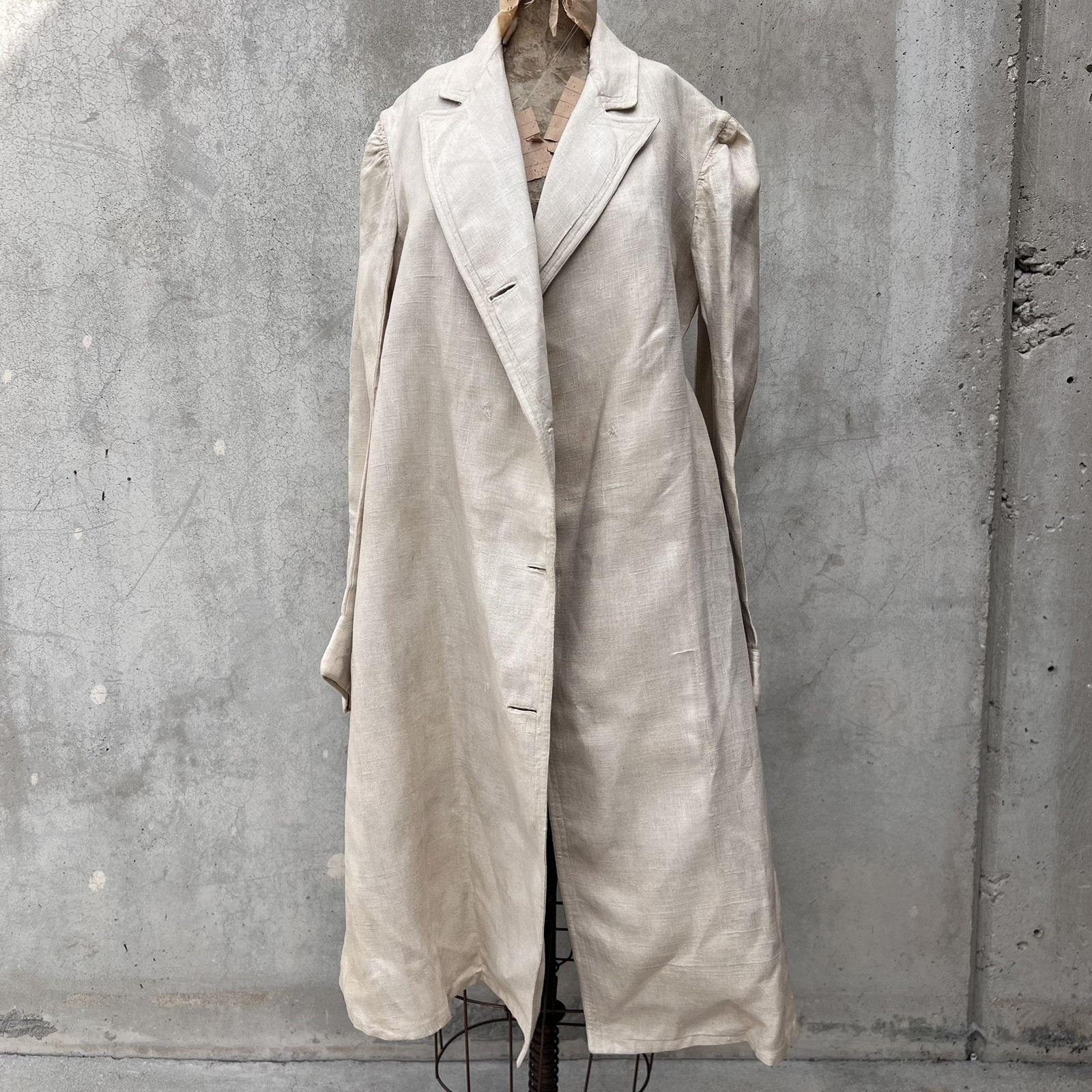 Antique Edwardian Ecru Linen Duster Motor Coat Jacket Sportswear