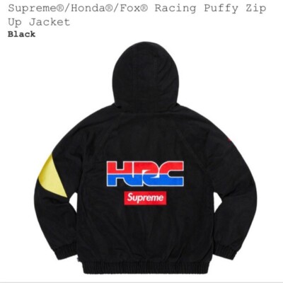 New Supreme Honda Fox Racing Puffy Zip Up Jacket Black FW19 2019