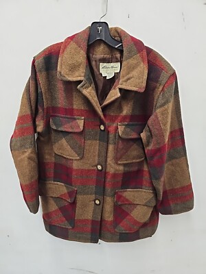 Vintage Eddie Bauer Jacket Womens Medium Wool Plaid Button Barn