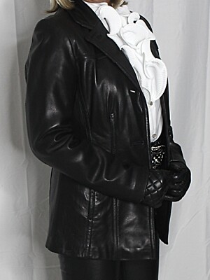 Womens Leather Blazer Jacket Black S-M SOFT Lambskin Vintage 90s