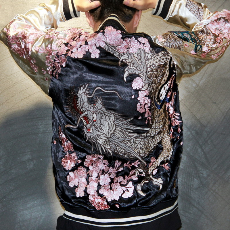 Mens SUKAJAN Souvenir Jacket Japanese Pattern Embroidery