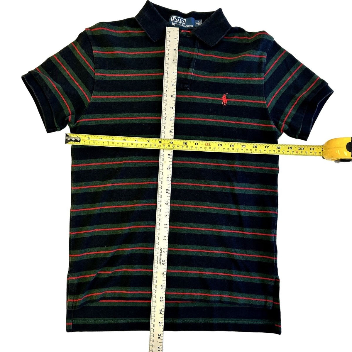 Vintage 90's Ralph Lauren Men Black Red STRIPE Polo PONY LoGo