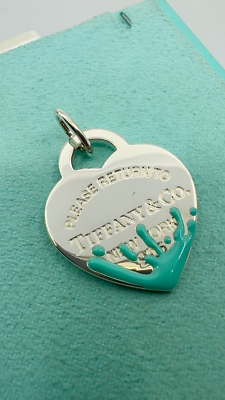 Tiffany & Co. 925 Silver LARGE Blue Splash Heart Pendant Charm(Box