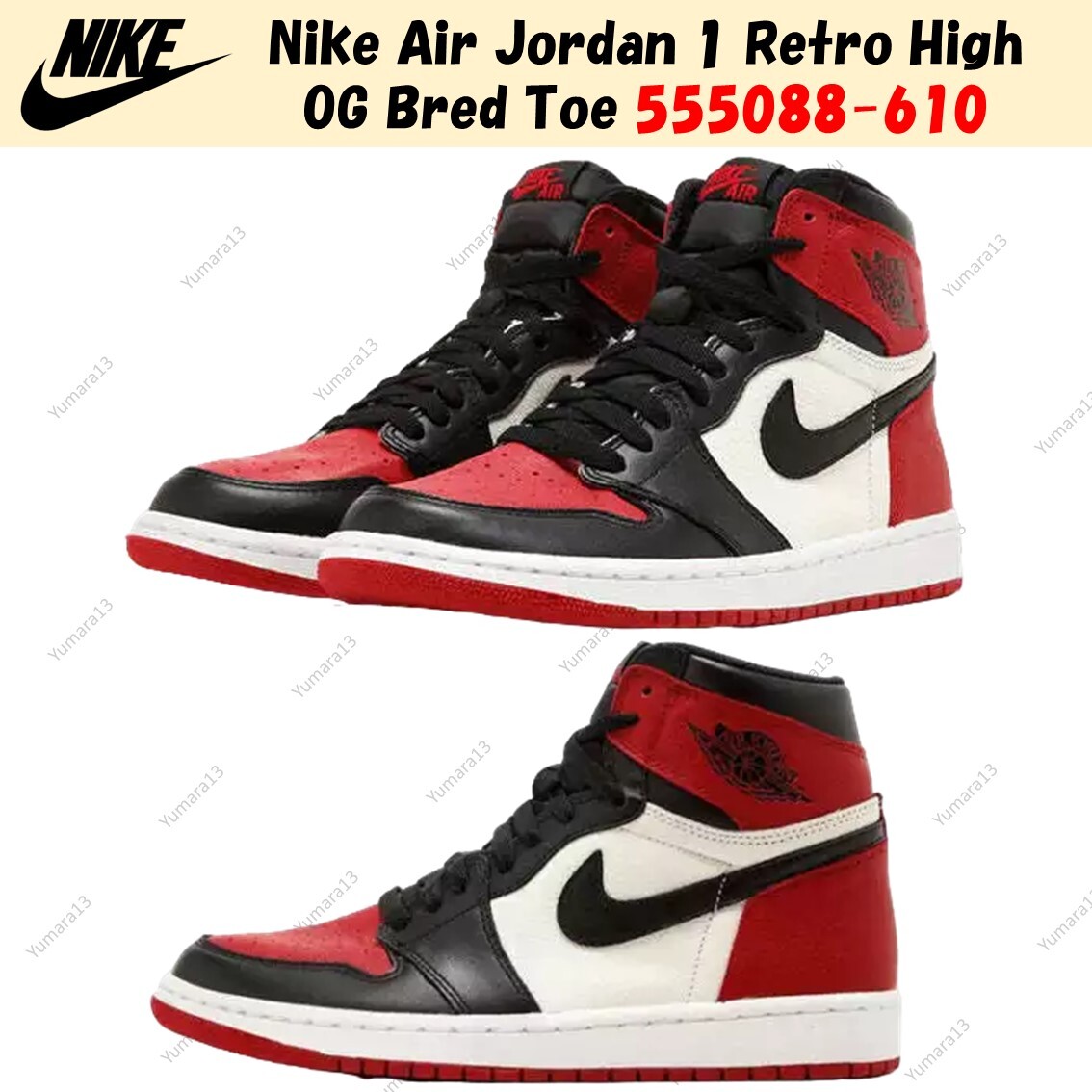 Nike Air Jordan 1 Retro High OG Bred Toe 555088-610 Men's Size | eBay