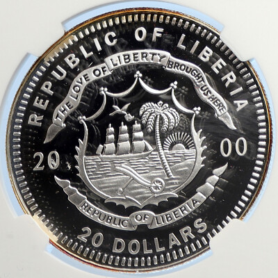 2000 LIBERIA Year of the Dragon ZODIAC Proof Silver 20 Dollar Coin