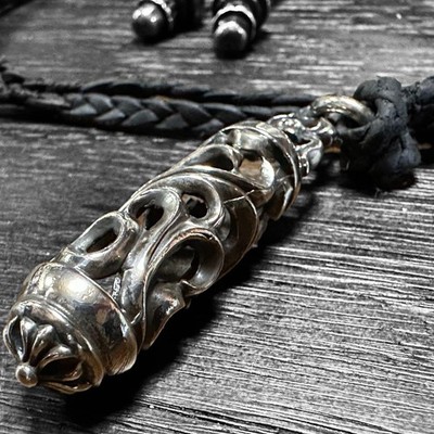 Chrome Hearts Silver Roller Pendant Leather Shoe Lace Stopper Used