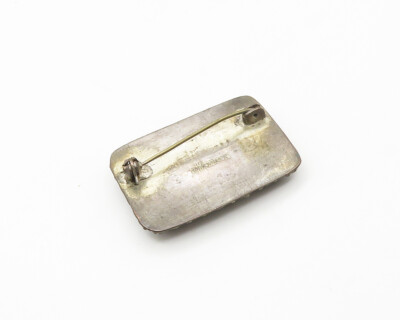 CHINA 925 Silver Vintage Antique Jasper Floral Border Brooch Pin