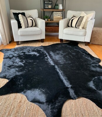 Dyed Black Cowhide Rug Size: 7' X 7' Black Dyed Cow Hide | eBay