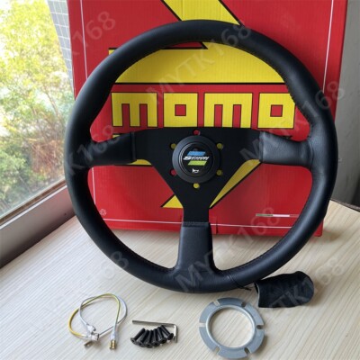 SPOON MoMO 340mm 14' Genuine Leather Spoke Flat bracket Red line