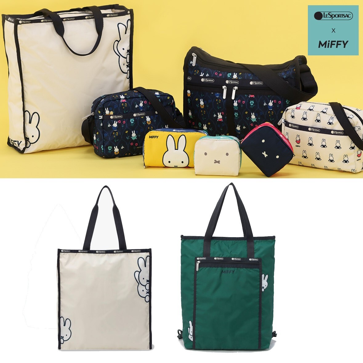 LeSportsac x Miffy Large Book Totet and Top Handle Backpack L256