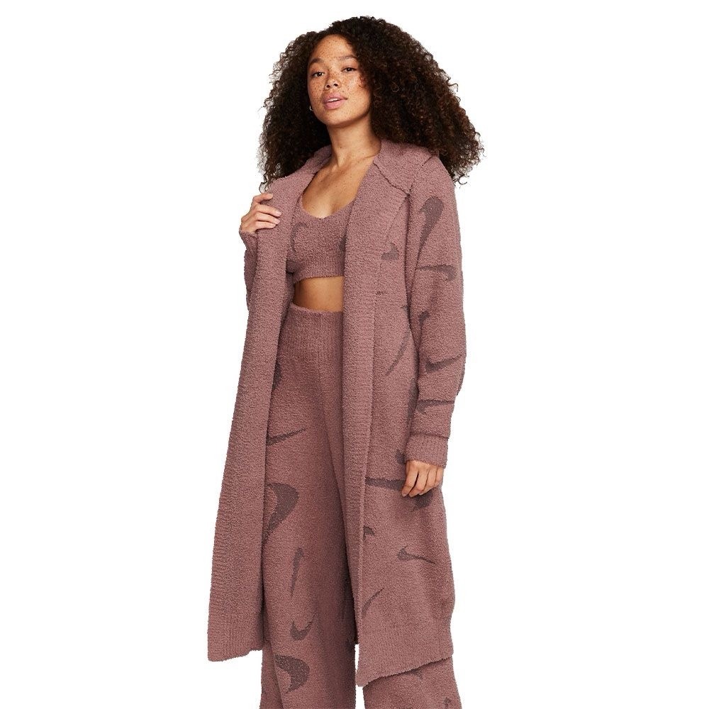 Nike Phoenix Cozy Bouclé Long Knit Cardigan Smokey Mauve Sz Medium