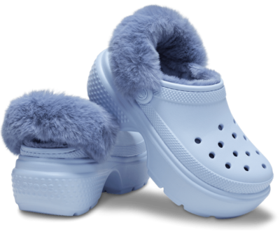 NEW! CROCS STOMP LINED CLOGS Calcite Blue Fuzzy Slip-On Chunky
