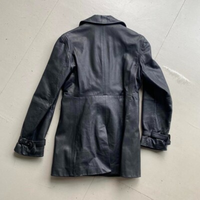 Emporio Armani vintage 90s black genuine leather short trench