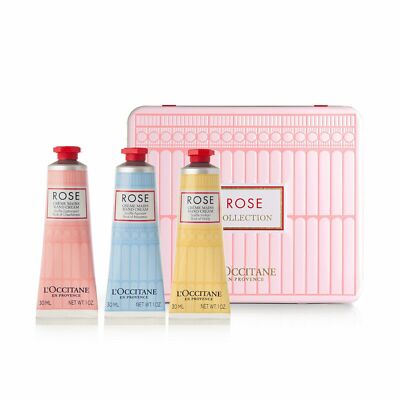 L'Occitane Rose Hand Cream Trio in Collectible Tin 3 X 1 oz Mani