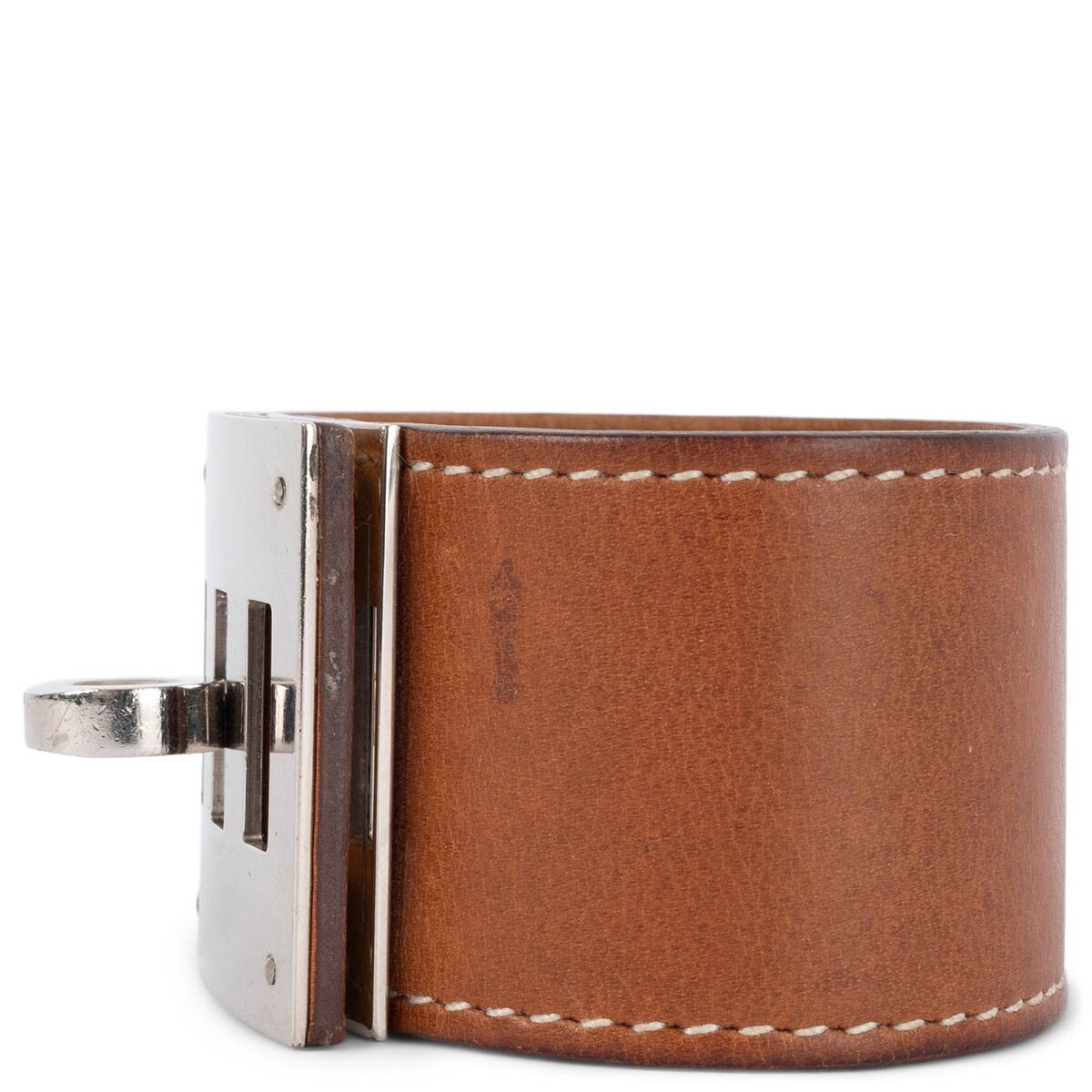 68244 auth HERMES Fauve brown Barnia leather KELLY DOG Cuff