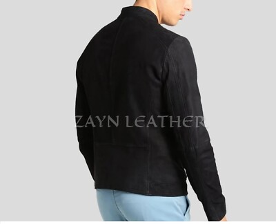 Men's Black Suede Leather Jacket Slimfit Café Racer Motorcycle