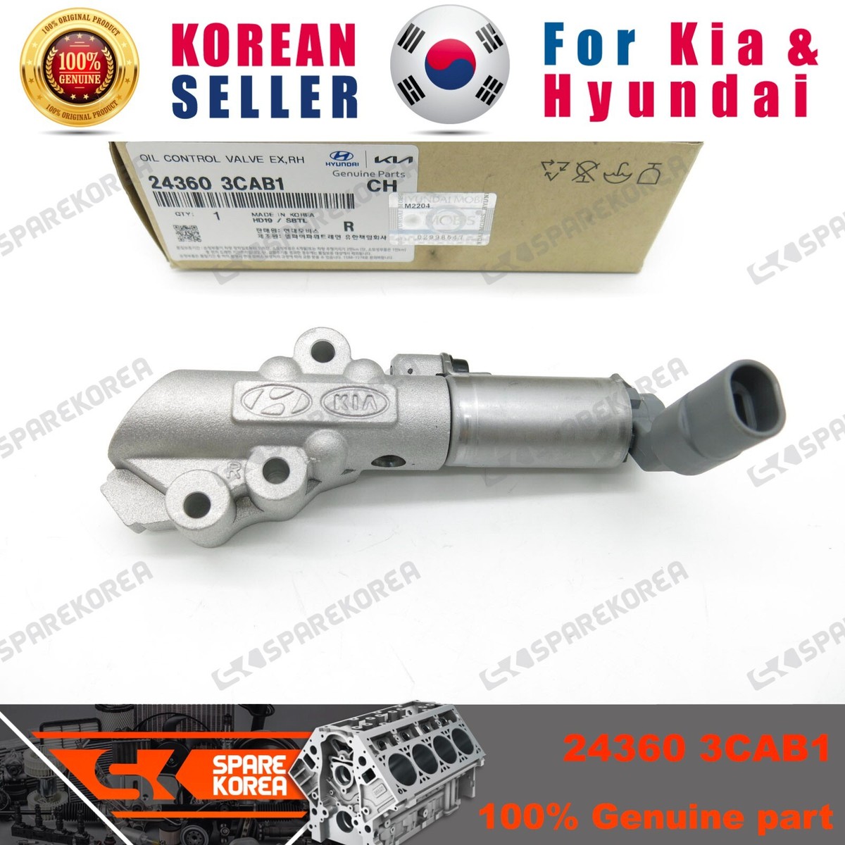 Genuine/OEM 243603CAB1 OIL CONTROL VALVE EX,RH for Kia K7 (Cadenza